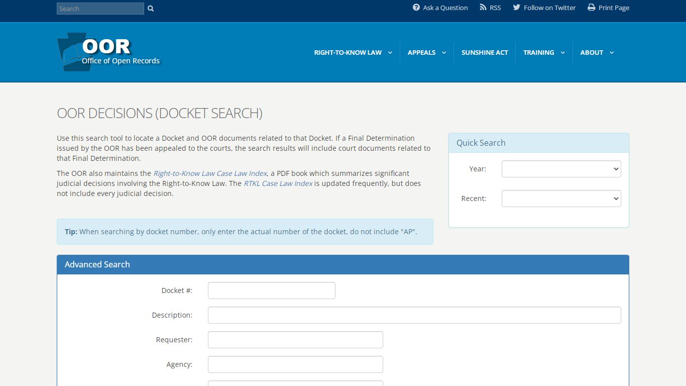 OOR - OOR Decisions (Docket Search) - PA.Gov